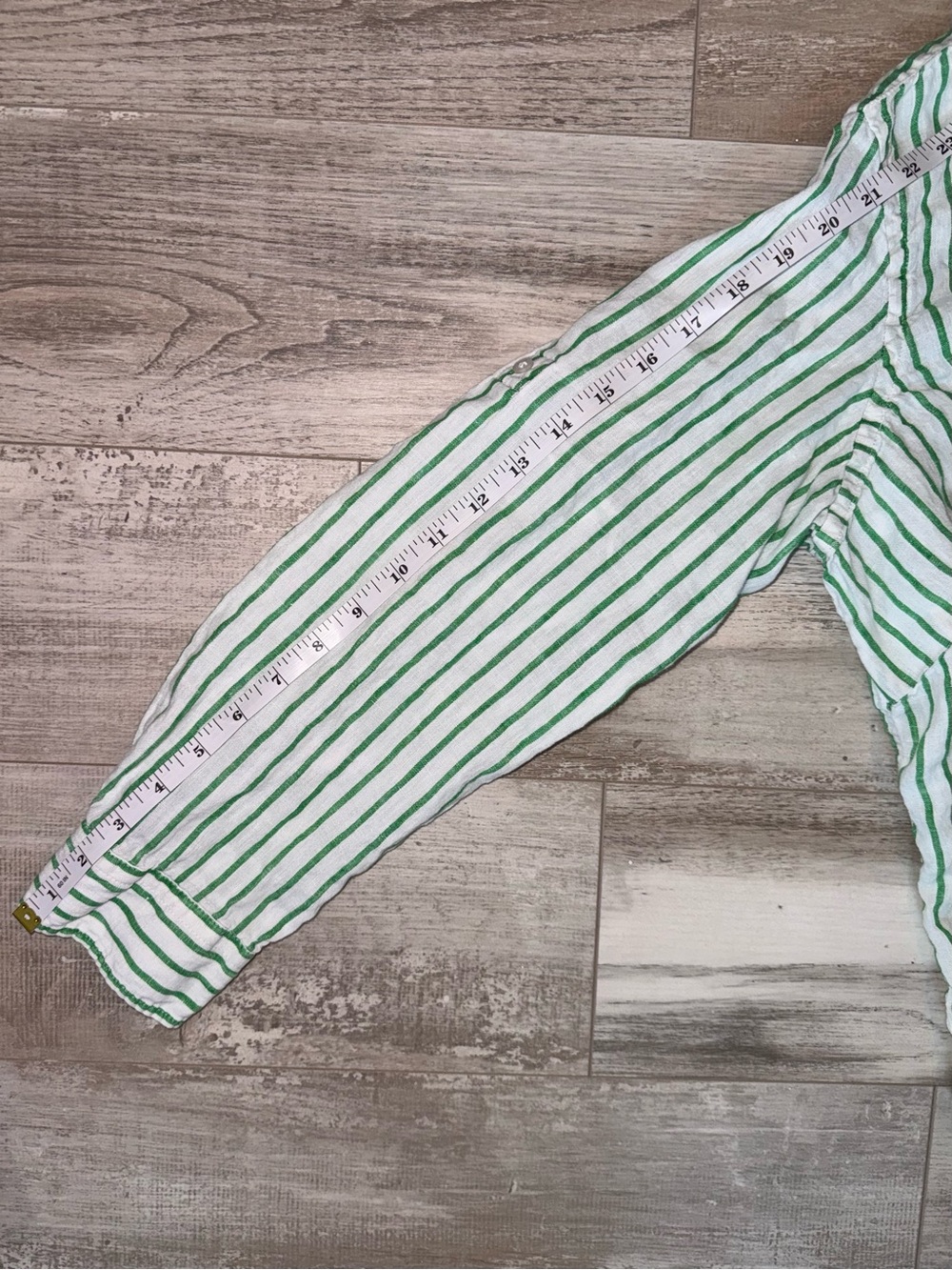 Lauren Ralph Lauren 100% Linen Green White Stripe Button Front Shirt Roll Tab 1X - Picture 9 of 9